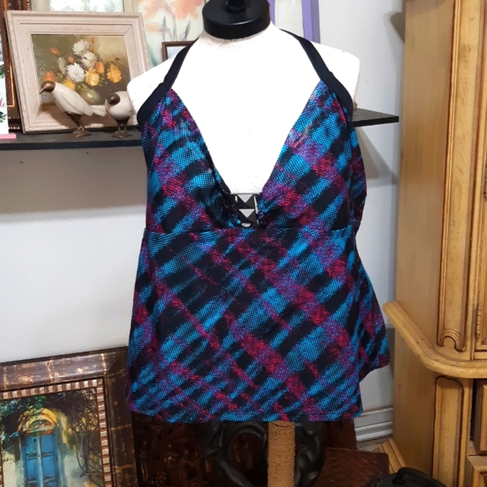 Torrid Black and Blue Plaid Bikini Top